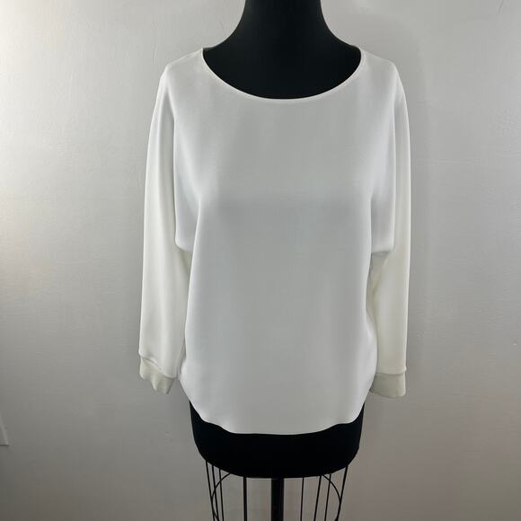 VINCE Rib Cuff Dolman Top Blouse Off White Boat Neck Pullover Size XS NEW - Picture 2 of 11